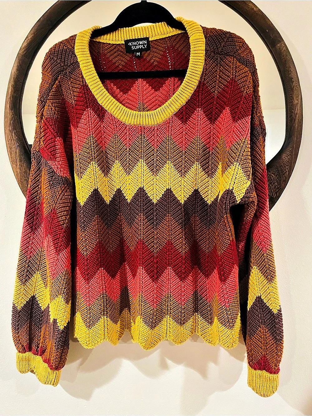 Known Supply Chevron Knit Sweater Red & Yellow Size Medium